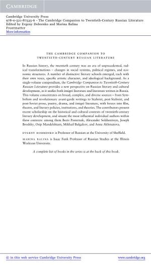 The Cambridge Companion to Twentieth-Century Russian Literature Edited by Evgeny Dobrenko and Marina Balina Frontmatter More Information