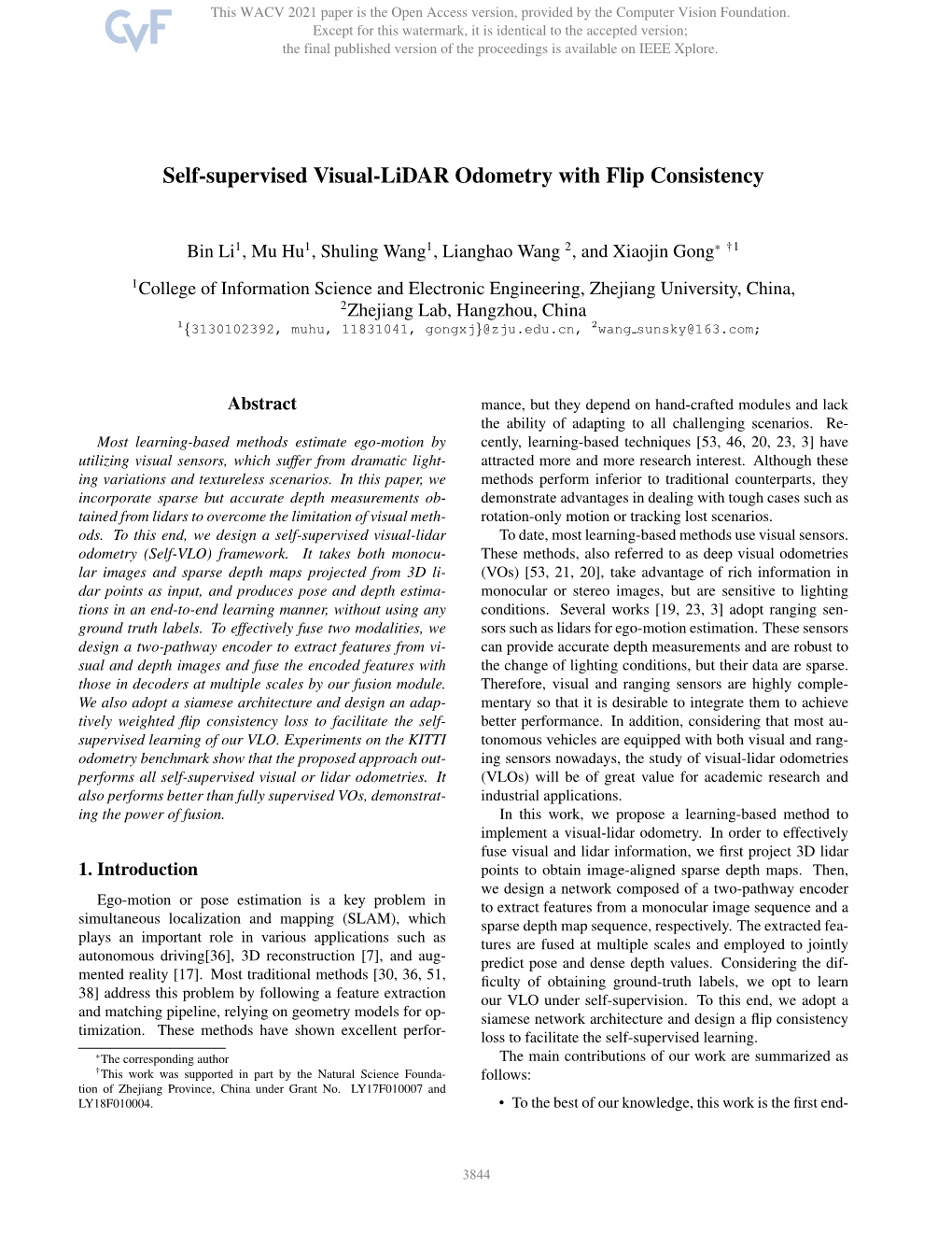 Self-Supervised Visual-Lidar Odometry with Flip Consistency