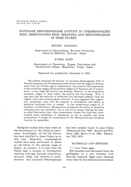 Succinate Dehydrogenase Activity in Unembryonated Eggs, Embryonated Eggs, Miracidia and Metacercariae of Some Flukes