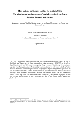 The Adoption and Implementation of Media Legislation in the Czech Republic, Romania and Slovakia