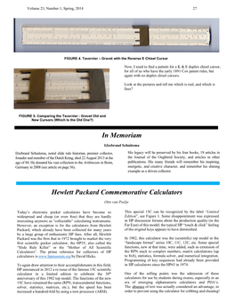 Hewlett Packard Commemorative Calculators in Memoriam