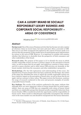 Can a Luxury Brand Be Socially Responsible? Luxury Business and Corporate Social Responsibility – Areas of Coexistence