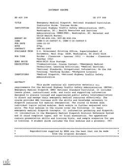 DOCUMENT RESUME CE 077 589 Emergency Medical Dispatch