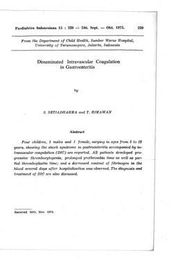 Disseminated Intravascular Coagulation in Gastroenteritis