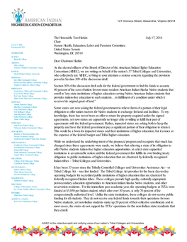 AIHEC Letter to Chairman Harkin
