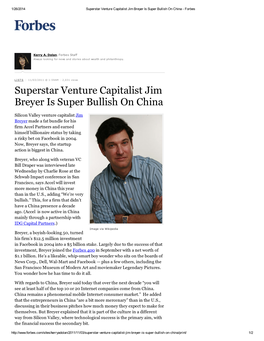 Superstar Venture Capitalist Jim Breyer Is Super Bullish on China - Forbes