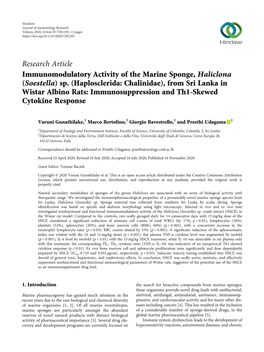 Immunomodulatory Activity of the Marine Sponge, Haliclona (Soestella) Sp