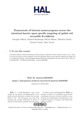 Transcytosis of Listeria Monocytogenes Across The