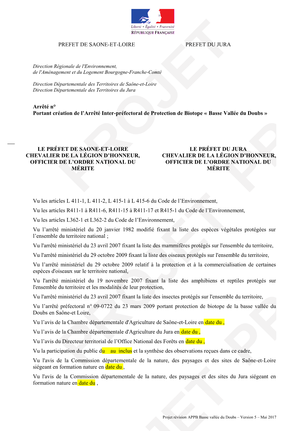 PREFET DE SAONE-ET-LOIRE PREFET DU JURA Arrêté N