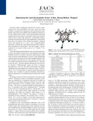 Optimizing the Least Nucleophilic Anion. a New, Strong Methyl+ Reagent Daniel Stasko and Christopher A