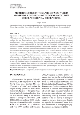 Morphometrics of the Largest New World Marsupials, Opossums of the Genus Didelphis (Didelphimorphia, Didelphidae)