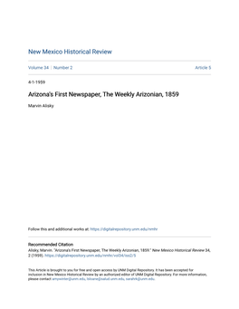 Arizona's First Newspaper, the Weekly Arizonian, 1859