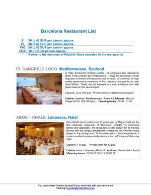 Barcelona Restaurant List