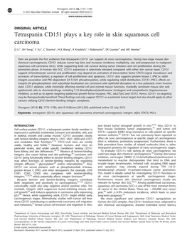 Tetraspanin CD151 Plays a Key Role in Skin Squamous Cell Carcinoma