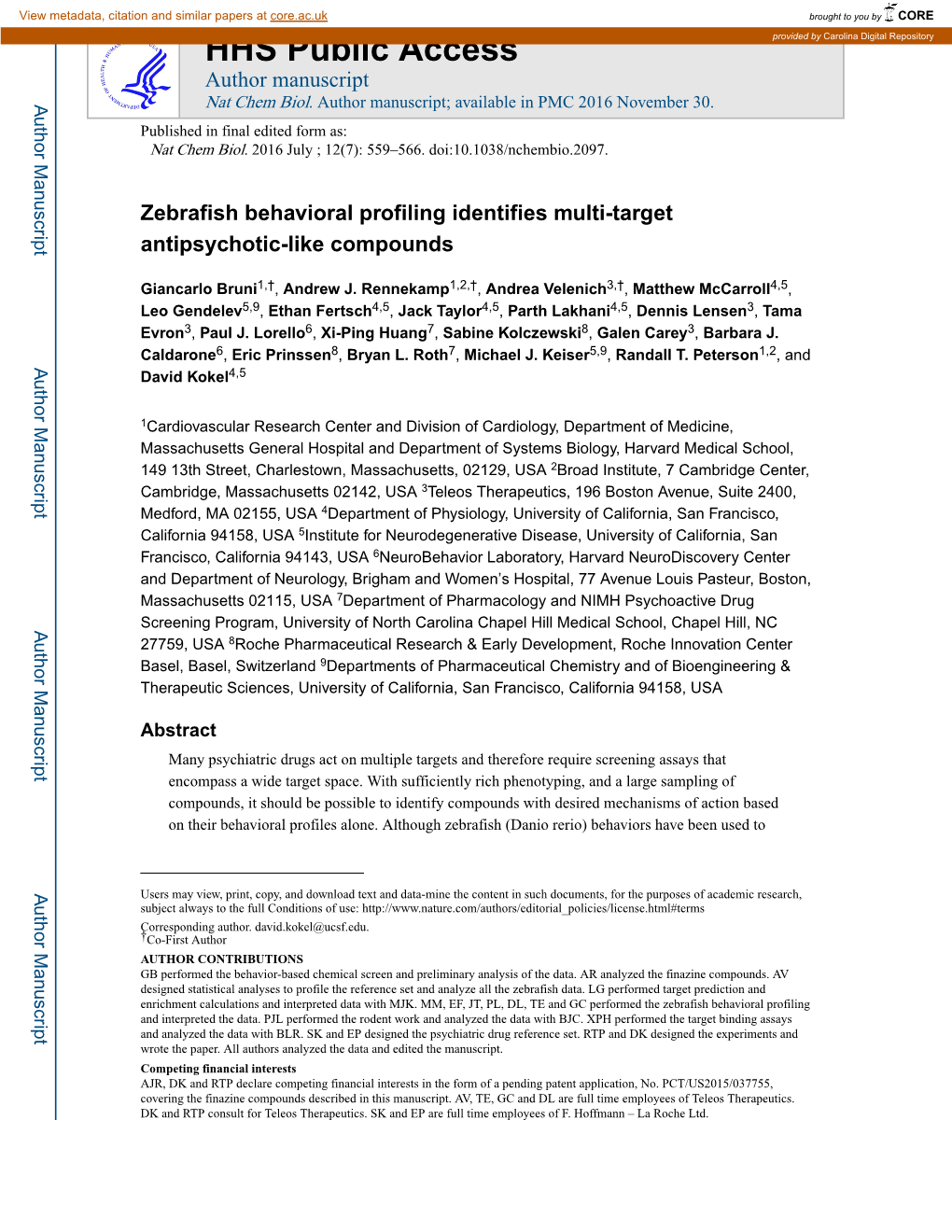 Zebrafish Behavioral Profiling Identifies Multi-Target Antipsychotic-Like Compounds