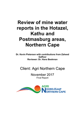 Review of Mine Water Reports in the Hotazel, Kathu and Postmasburg Areas, Northern Cape