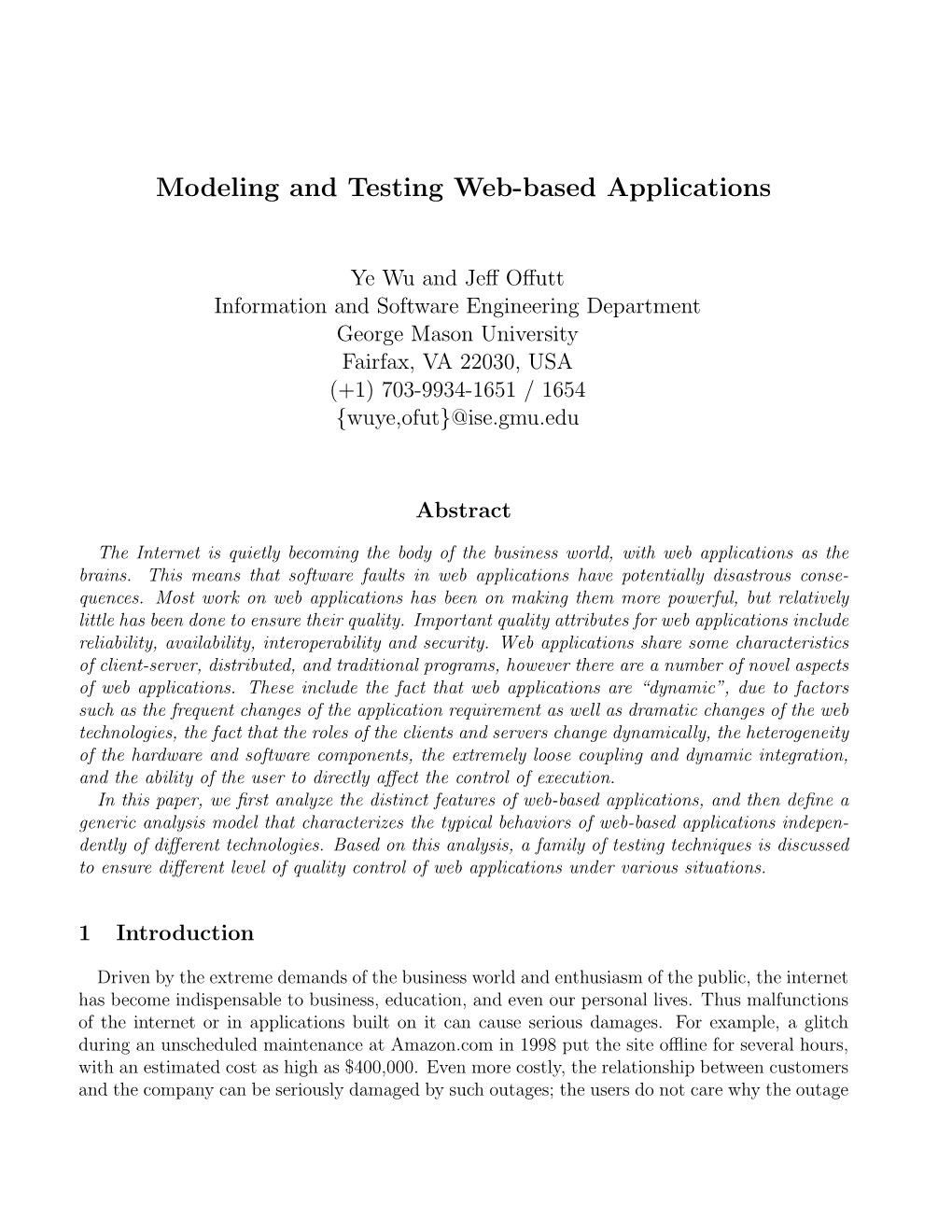 Modeling and Testing Web-Based Applications