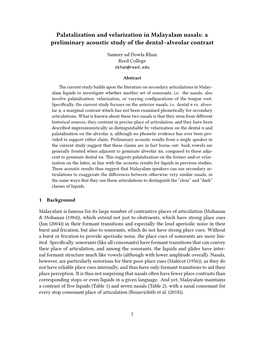 Palatalization and Velarization in Malayalam Nasals: a Preliminary Acoustic Study of the Dental–Alveolar Contrast