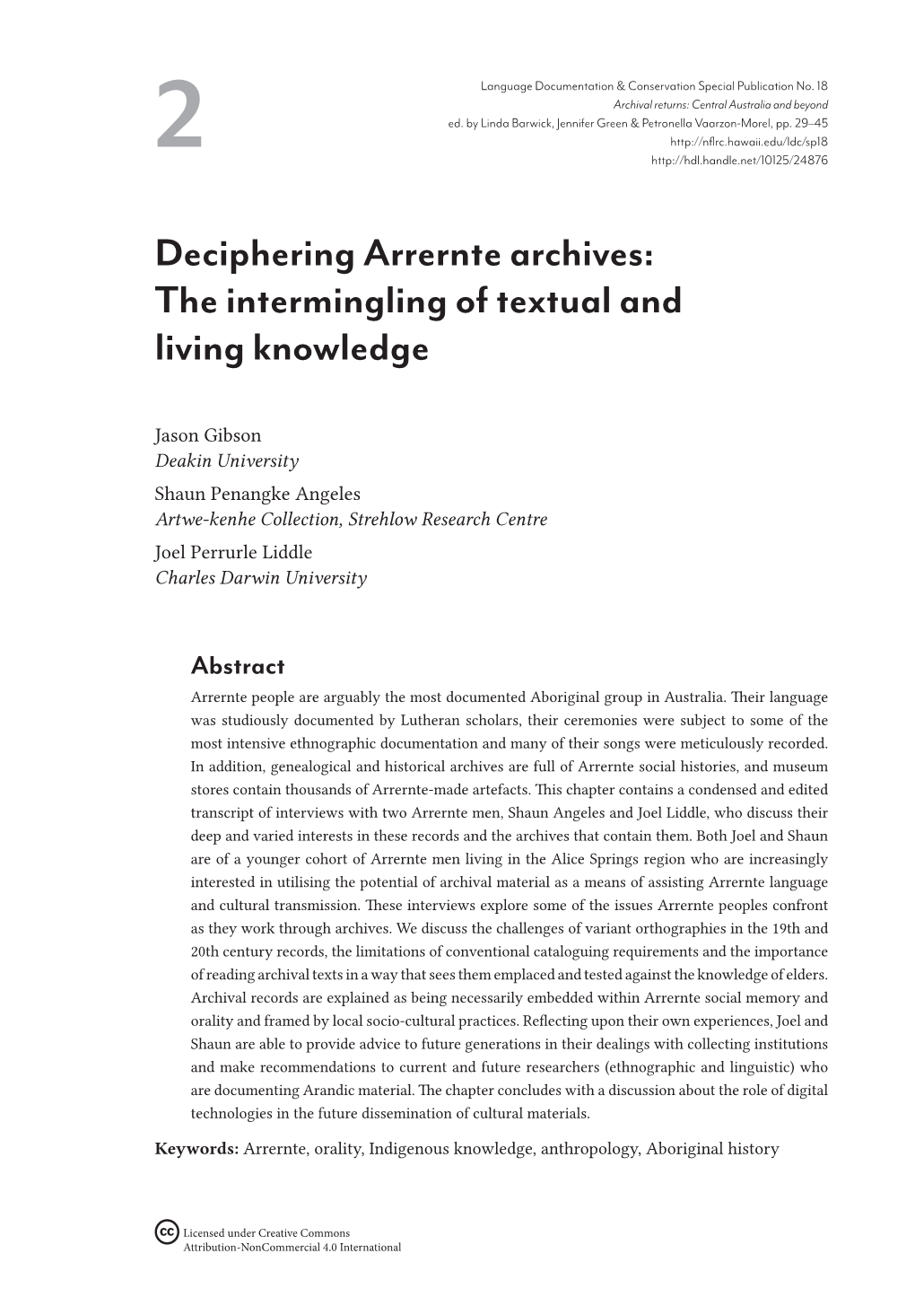 Deciphering Arrernte Archives: the Intermingling of Textual and Living Knowledge