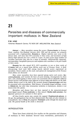 Parasites and Diseases of Commercially Important Molluscs in New Zealand