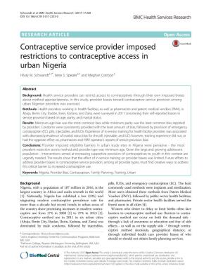 Contraceptive Service Provider Imposed Restrictions to Contraceptive Access in Urban Nigeria Hilary M