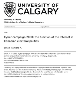Cyber-Campaign 2000: the Function of the Internet in Canadian Electoral Politics