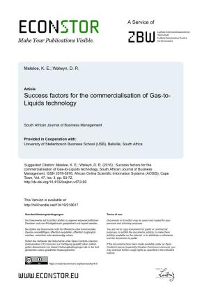 Success Factors for the Commercialisation of Gas-To- Liquids Technology