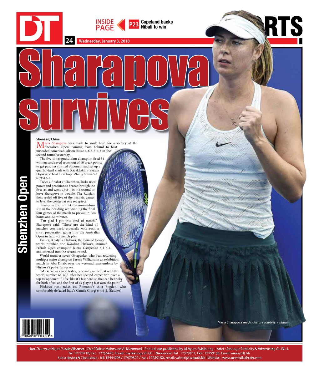 SPORTS 2424 Wednesday, January 3, 2018 Sharapova