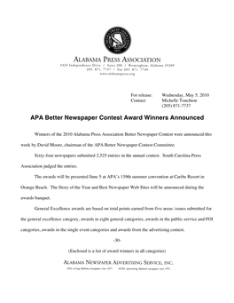 APA Better Newspaper Contest Award Winners Announced