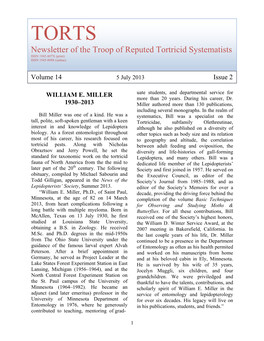 TORTS Newsletter of the Troop of Reputed Tortricid Systematists ISSN 1945-807X (Print) ISSN 1945-8088 (Online)