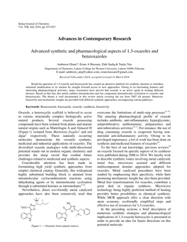 Advances in Contemporary Research Advanced Synthetic And