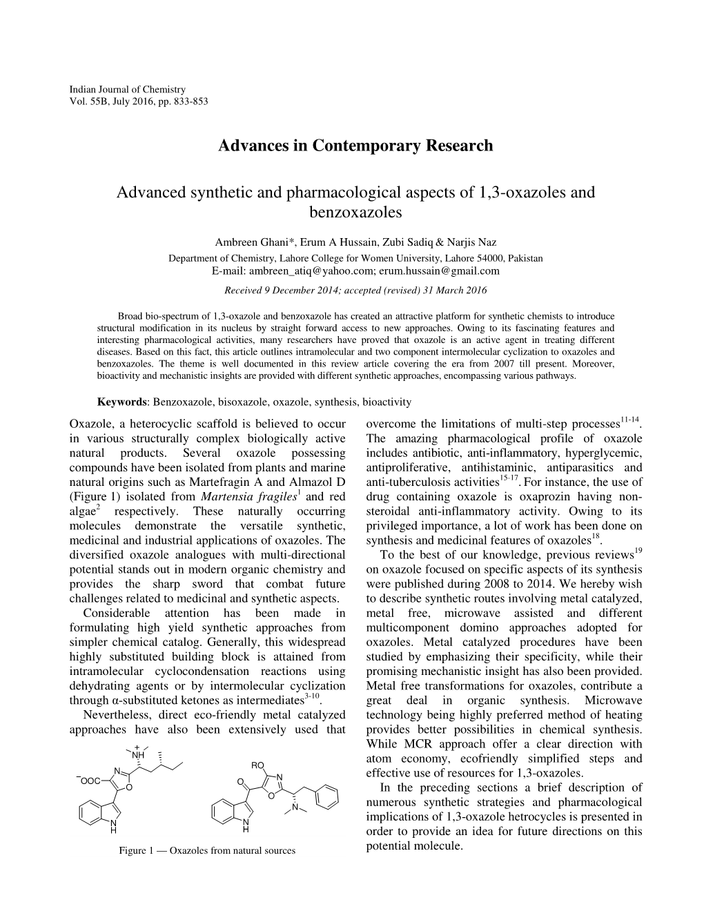 Advances in Contemporary Research Advanced Synthetic And