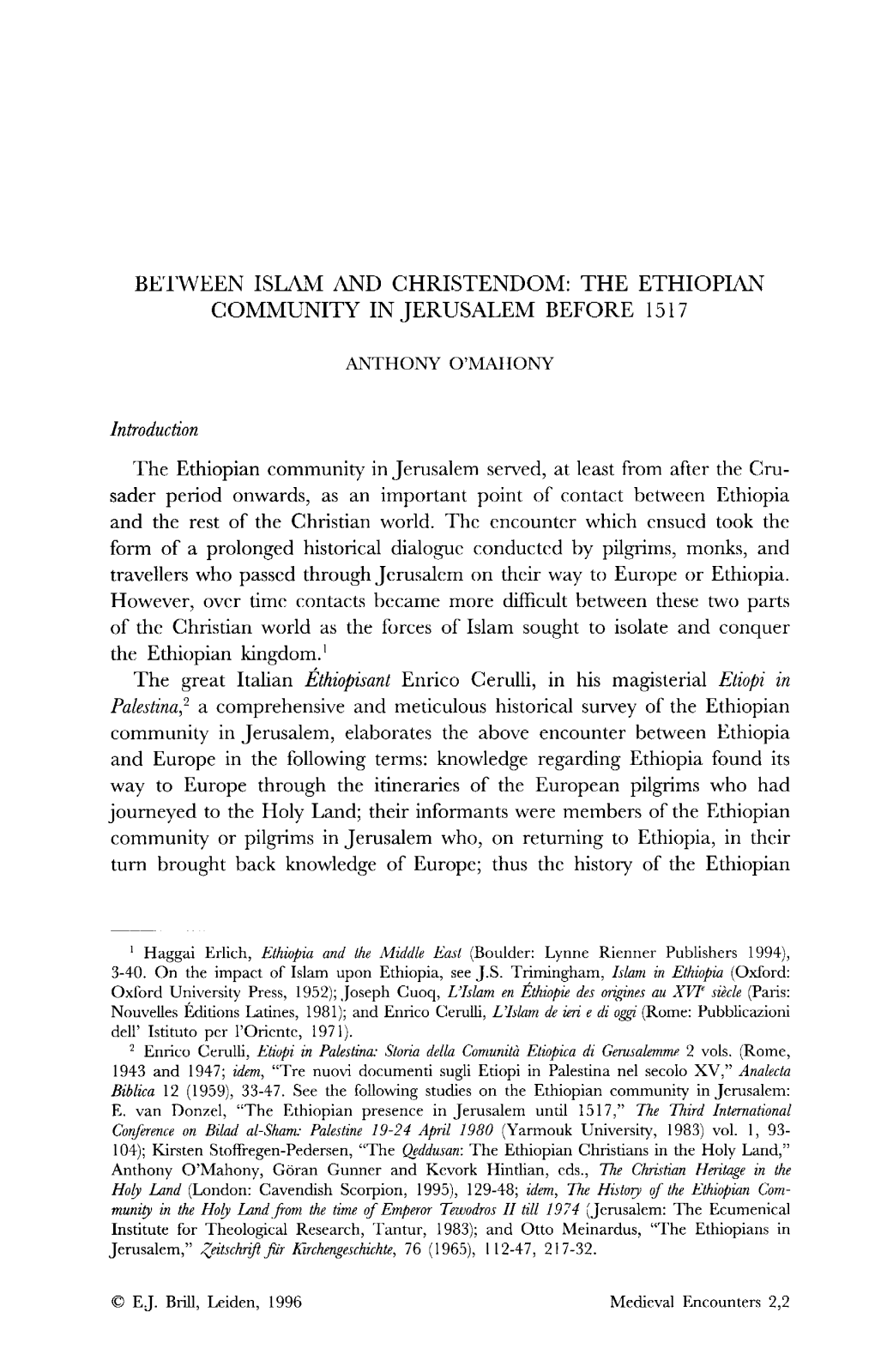 The Ethiopian Community in Jerusalem Before 1517