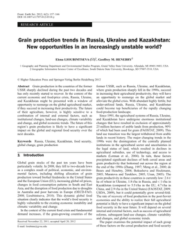 Grain Production Trends in Russia, Ukraine and Kazakhstan: New Opportunities in an Increasingly Unstable World?