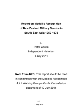 Report on Medallic Recognition of New Zealand Military Service in South-East Asia 1950-1975
