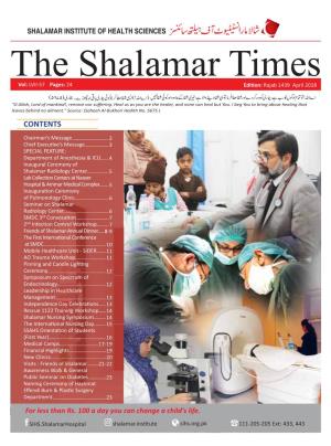 SHALAMAR INSTITUTE of HEALTH SCIENCES the Shalamar Times Vol: LVII-57 Pages: 24 Edition:Rajab 1439 April 2018