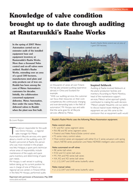 Knowledge of Valve Condition Brought up to Date Through Auditing at Rautaruukki’S Raahe Works