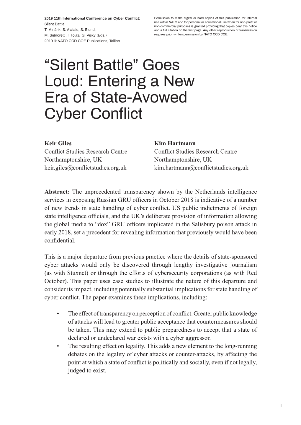 “Silent Battle” Goes Loud: Entering a New Era of State-Avowed Cyber Conflict