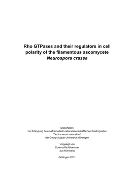 Rho Gtpases and Their Regulators in Cell Polarity of the Filamentous Ascomycete Neurospora Crassa