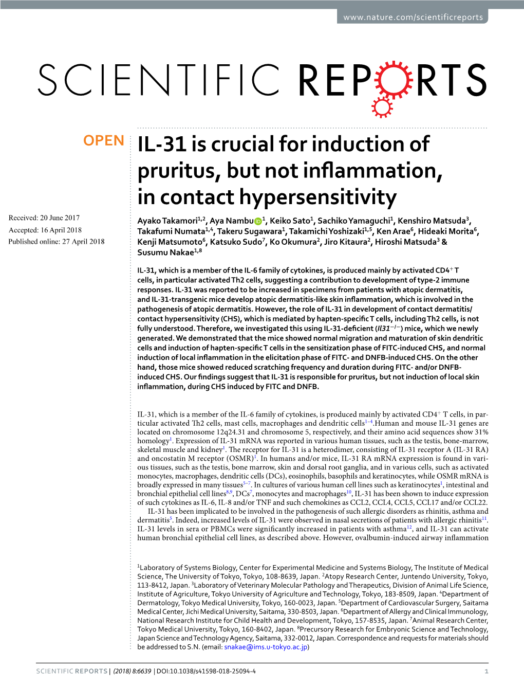 IL-31 Is Crucial for Induction of Pruritus, but Not Inflammation, In