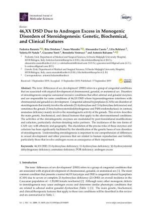 46,XX DSD Due to Androgen Excess in Monogenic Disorders of Steroidogenesis: Genetic, Biochemical, and Clinical Features