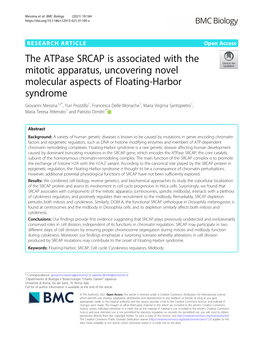 The Atpase SRCAP Is Associated with the Mitotic Apparatus, Uncovering Novel Molecular Aspects of Floating-Harbor Syndrome