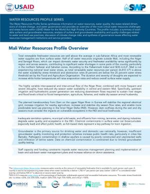 Mali Water Resources Profile Overview