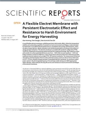 A Flexible Electret Membrane with Persistent Electrostatic Effect And