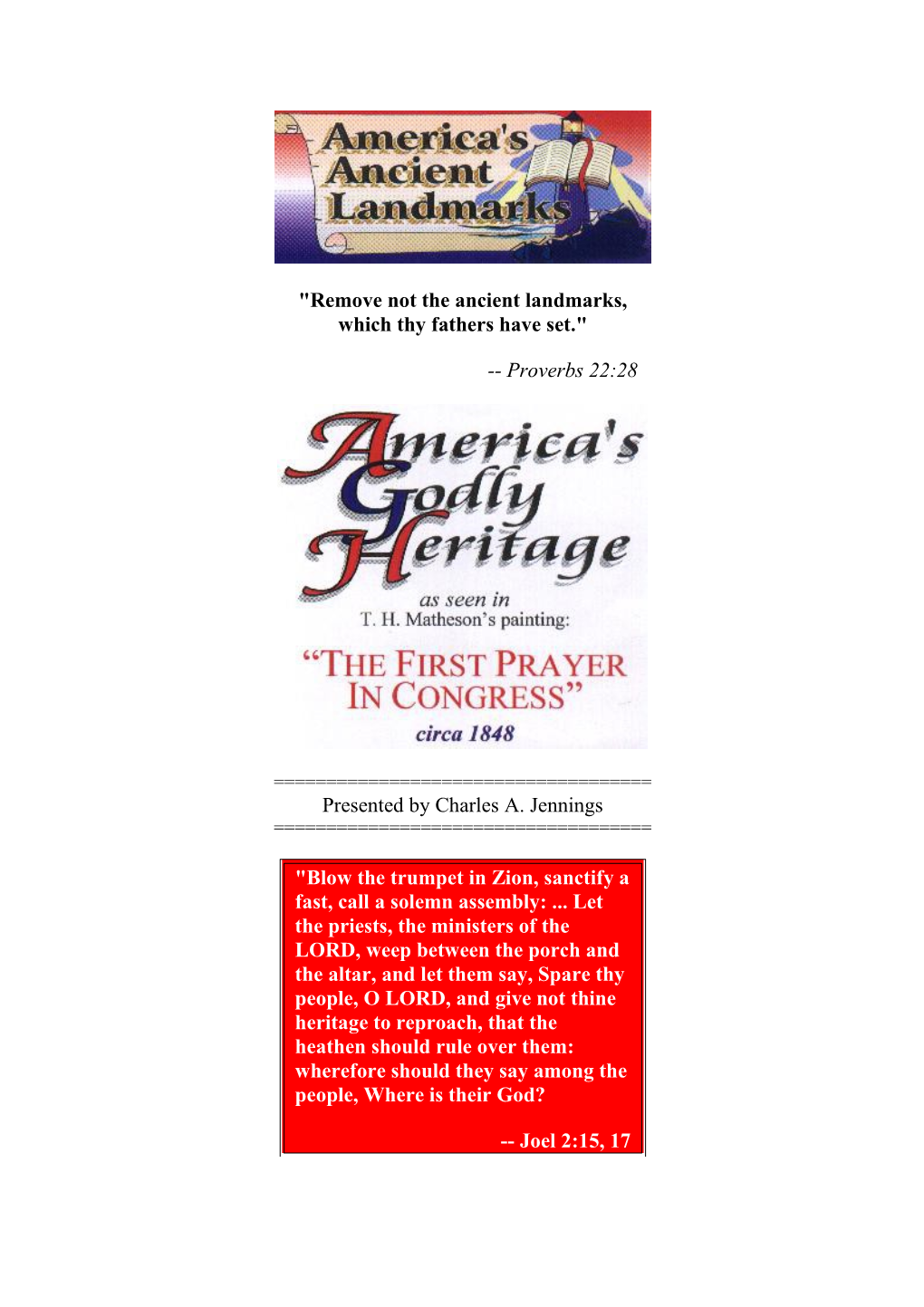 The First Prayer in Congress September 7, 1774