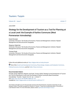 Strategy for the Development of Tourism As a Tool for Planning at a Local Level: the Example of Karlino Commune (West Pomeranian Voivodeship)