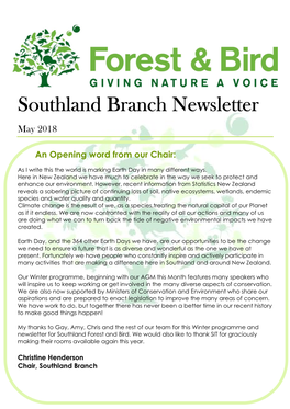 Southland Branch Newsletter May 2018