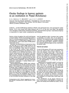 Ocular Findings in Leprosy Patients in an Institution in Nepal (Khokana)