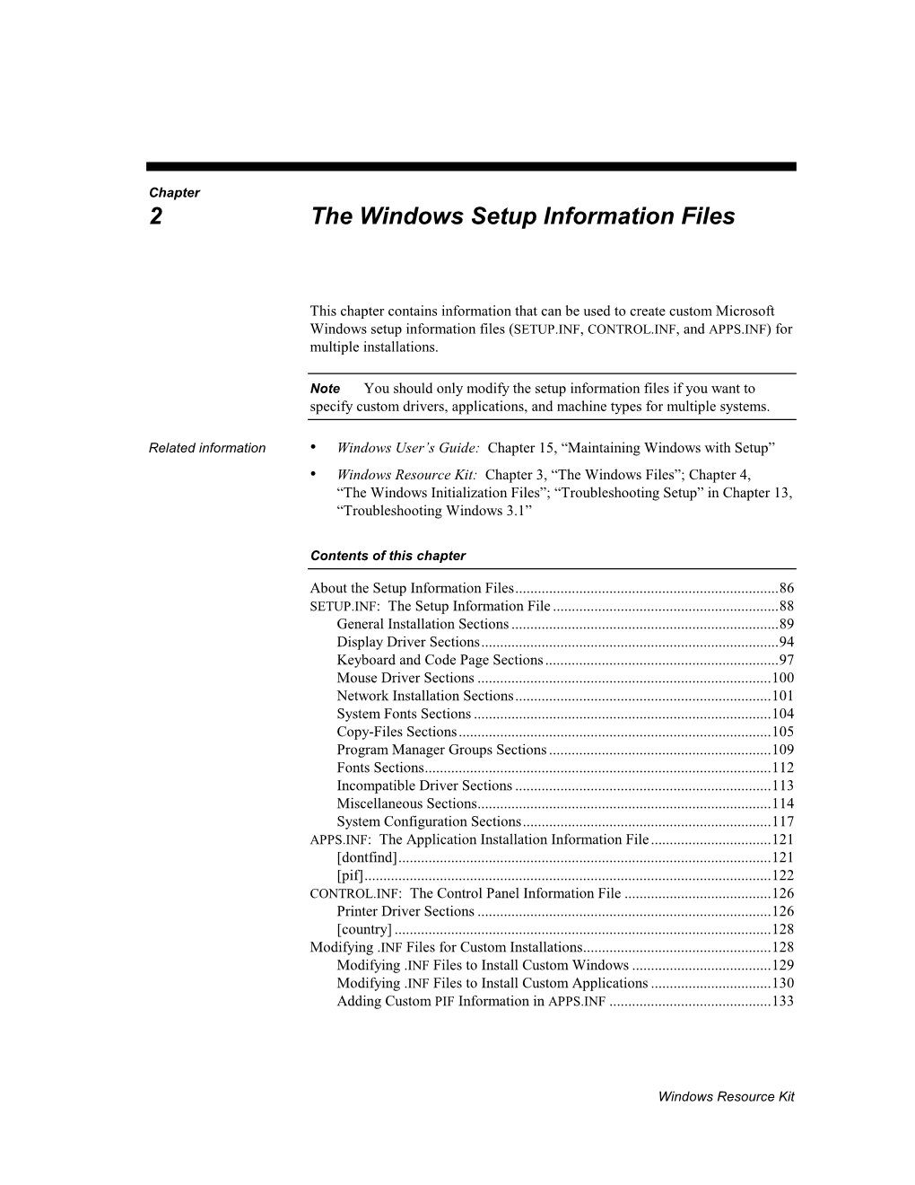 Chapter 2 the Windows Setup Information Files