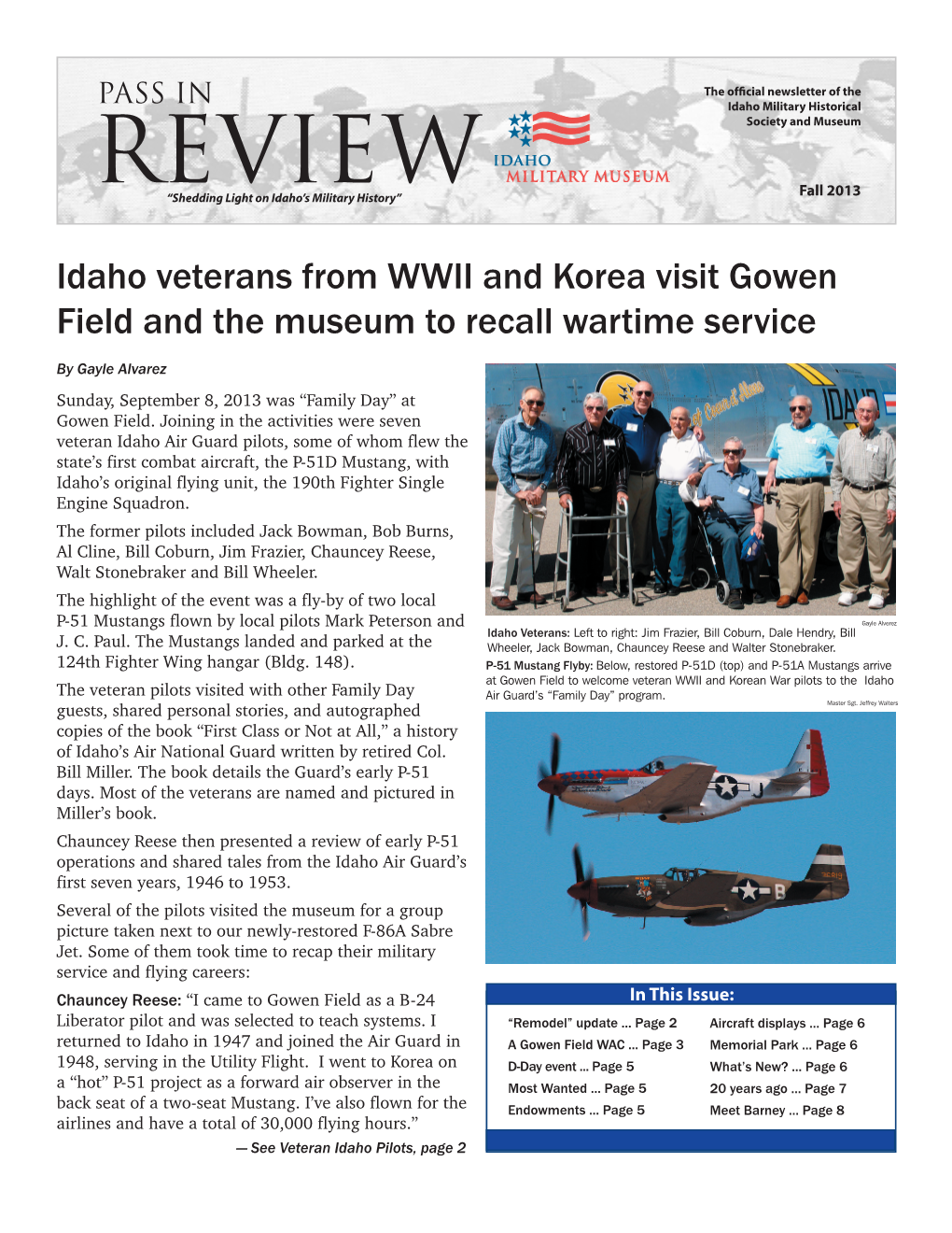 REVIEW Fall 2013 “Shedding Light on Idaho’S Military History”